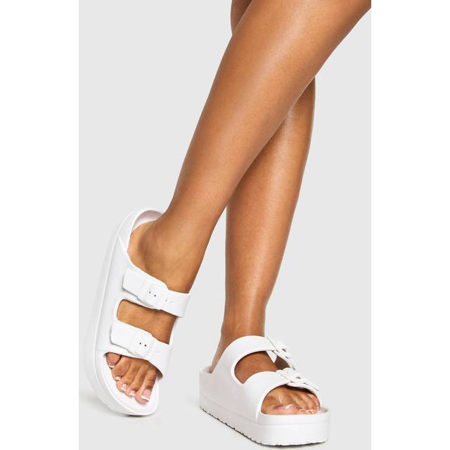 Womens Chunky Double Buckle Slider - White - 3, White