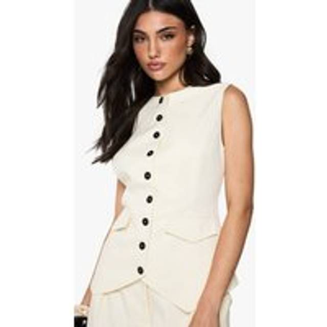 Womens Contrast Button Longline Fitted Tailored Waistcoat - White - 10