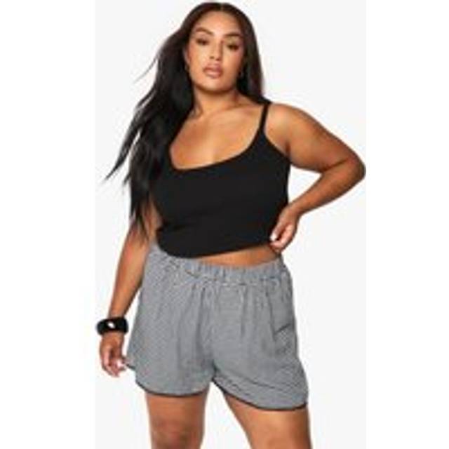 Womens Plus Broderie Trim Gingham Flippy Short - Black - 26