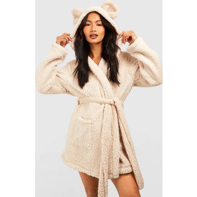 Womens Super Soft Hooded Fleece Dressing Gown - Beige - Xl, Beige