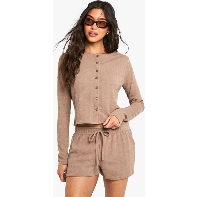 Womens Crinkle Tie Wast Runner Short - Brown - 6, Brown