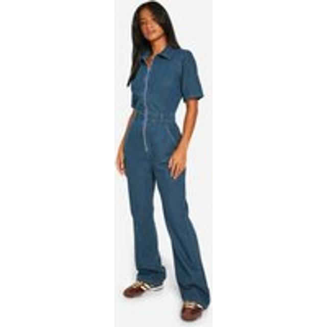 Womens Petite Denim Zip Up Boilersuit - Blue - 12, Blue