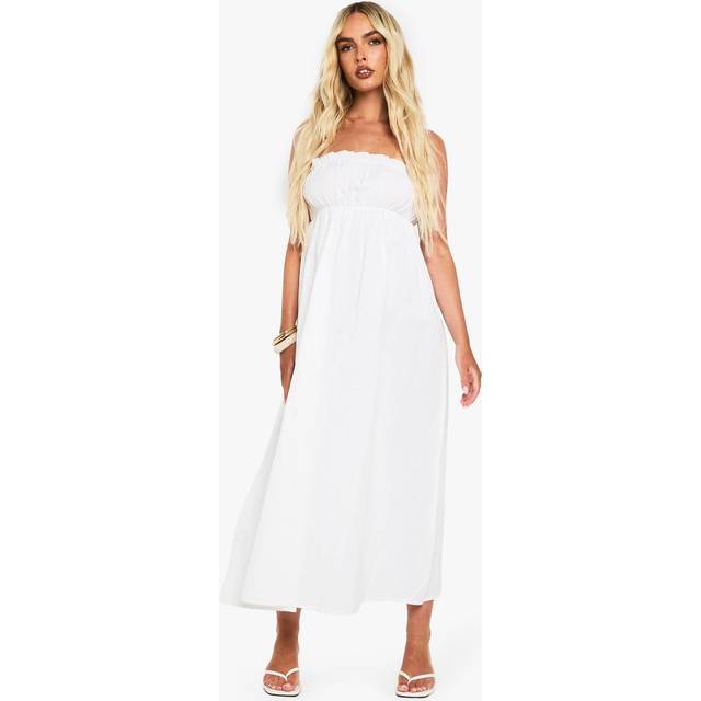 Womens Linen Shirred Bandeau Midaxi Dress - White - 12, White