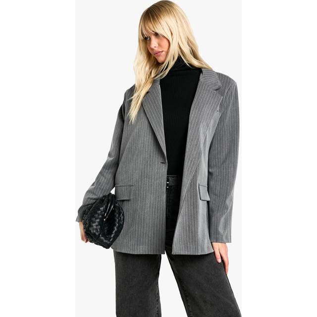 Womens Oversized Tailored Pinstripe Blazer - Grey - 16