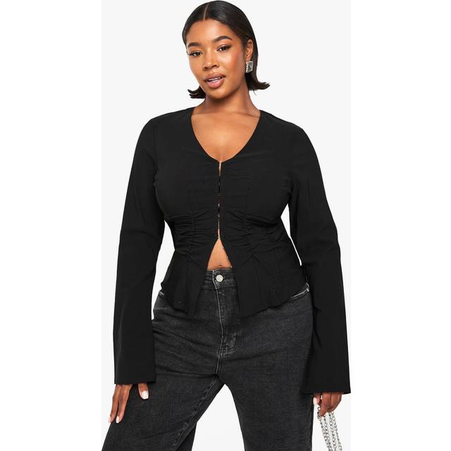 Womens Plus Ruched And Hook And Eye Top - Black - 26, Black