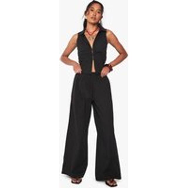 Womens Drawstring Waist Poplin Wide Leg Trousers - Black - 12