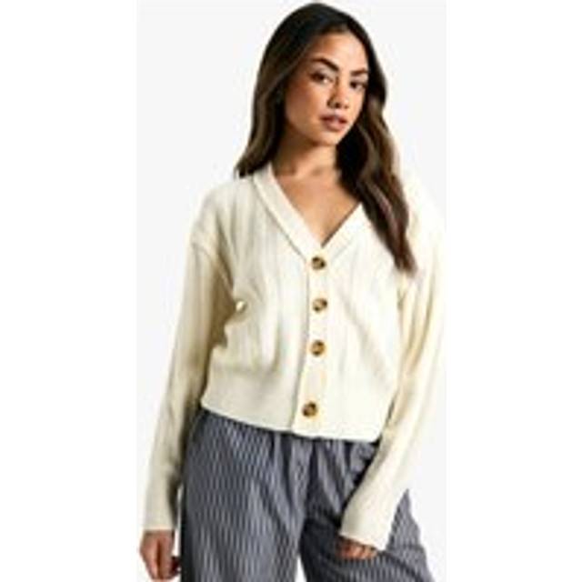Womens Seam Detail Soft Rib Knit Boyfriend Cardigan - Tan - M