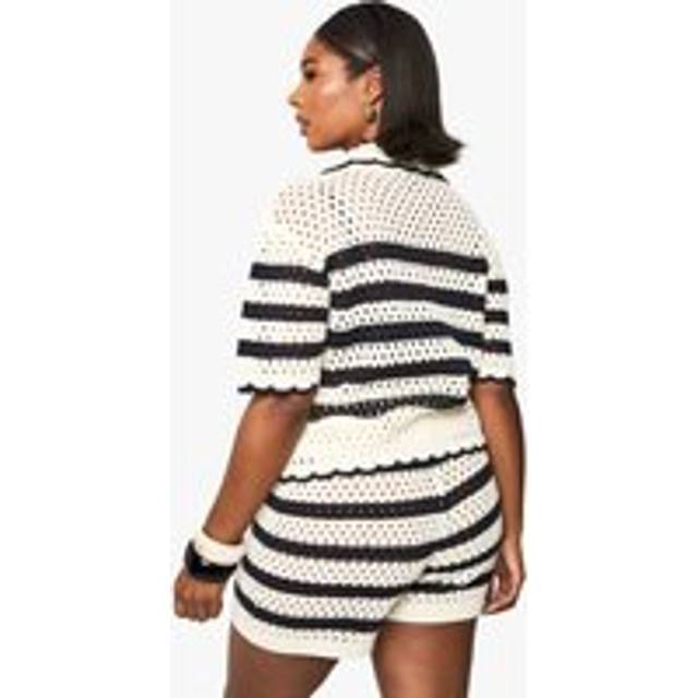 Womens Plus Crochet Stripe Short - Navy - 20-22, Navy
