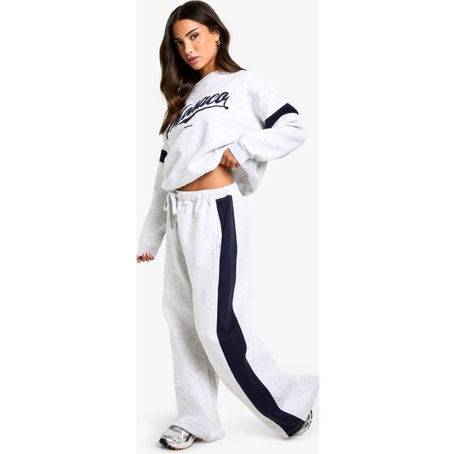 Womens Petite Side Stripe Panel Wide Leg Jogger - Grey - L
