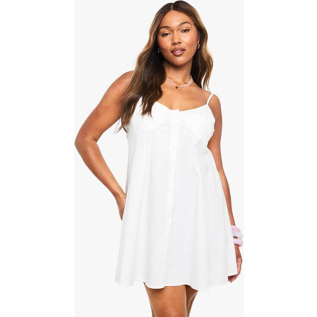 Womens Plus Button Down Smock Dress - White - 28, White