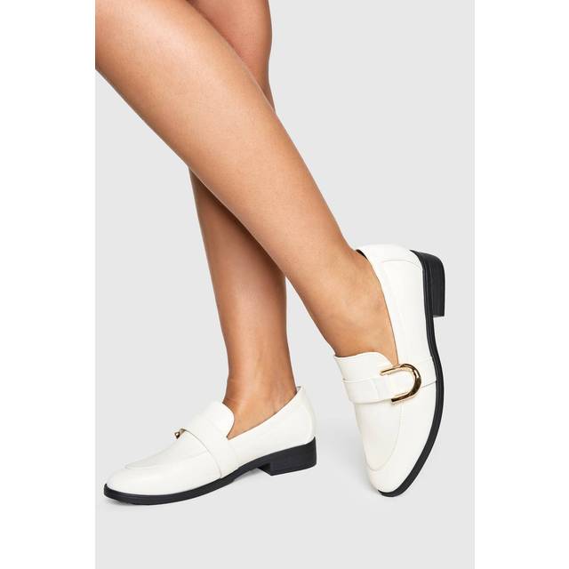 Womens Wide Fit Hardware Detail Loafers - Cream - 6, Cream