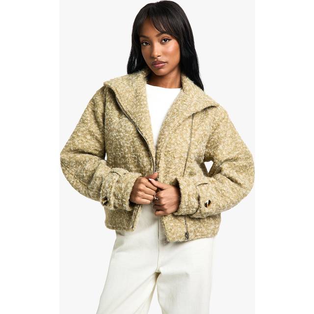 Womens Boucle Wool Look Jacket - Green - 12, Green