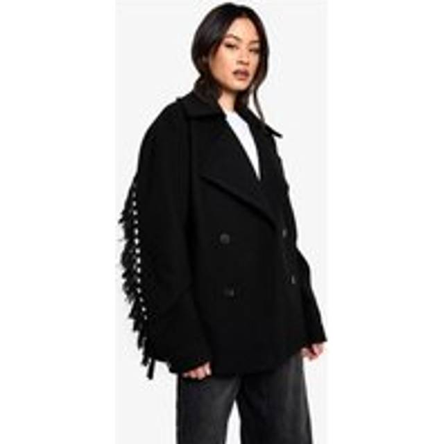Womens Tall Tassel Detail Wool Look Jacket - Black - 12, Black