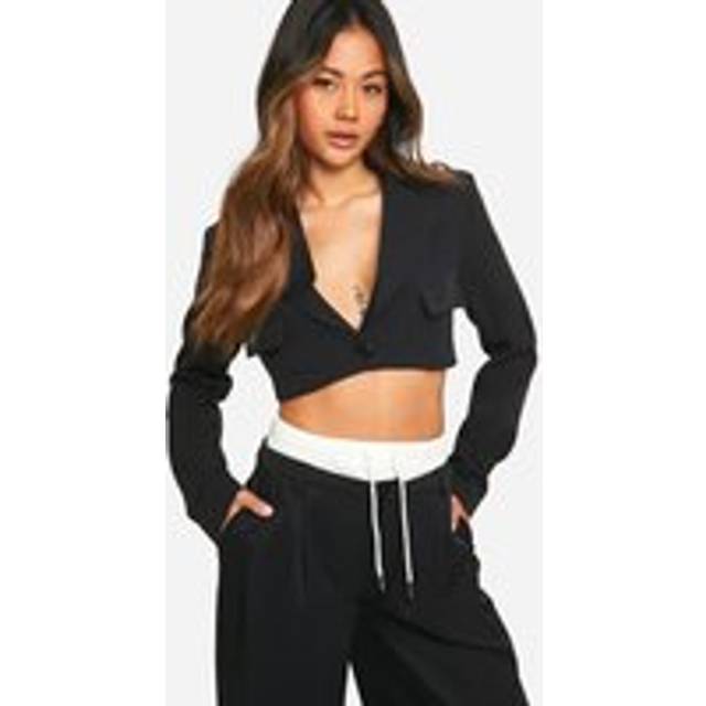 Womens Super Crop Pocket Detail Tailored Blazer - Black - 10, Black