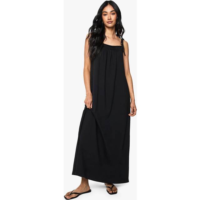 Womens Tie Strap Maxi Dress - Black - 14