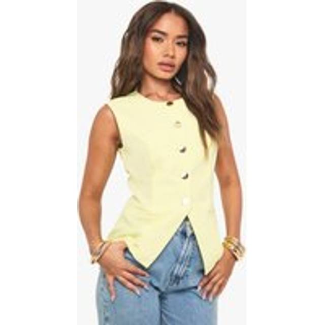 Womens Gold Button Tailored Waistcoat - Yellow - 16, Yellow
