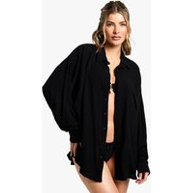 Womens Beachwear Essentials Oversized Shirt - Black - S