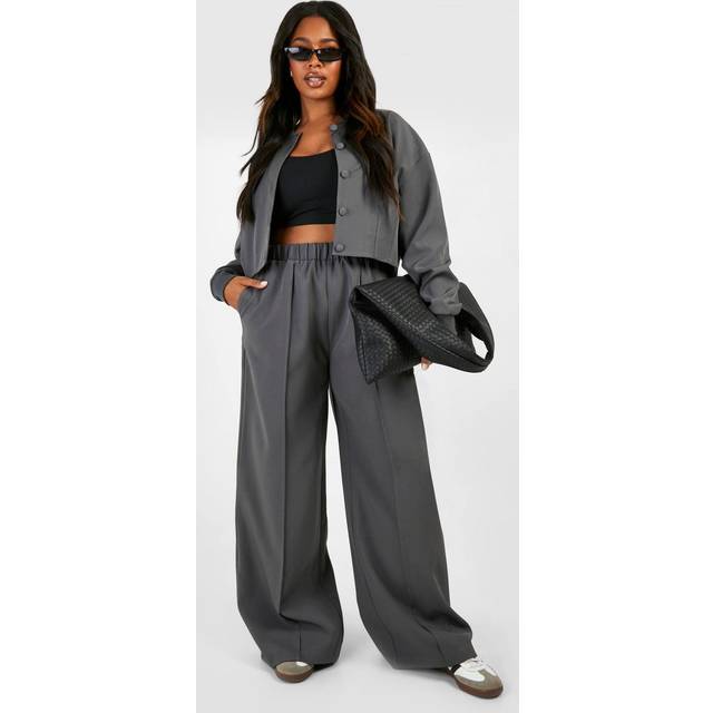 Womens Plus Tailored Seam Front Slouchy Wide Leg Trousers - Charcoal - 20