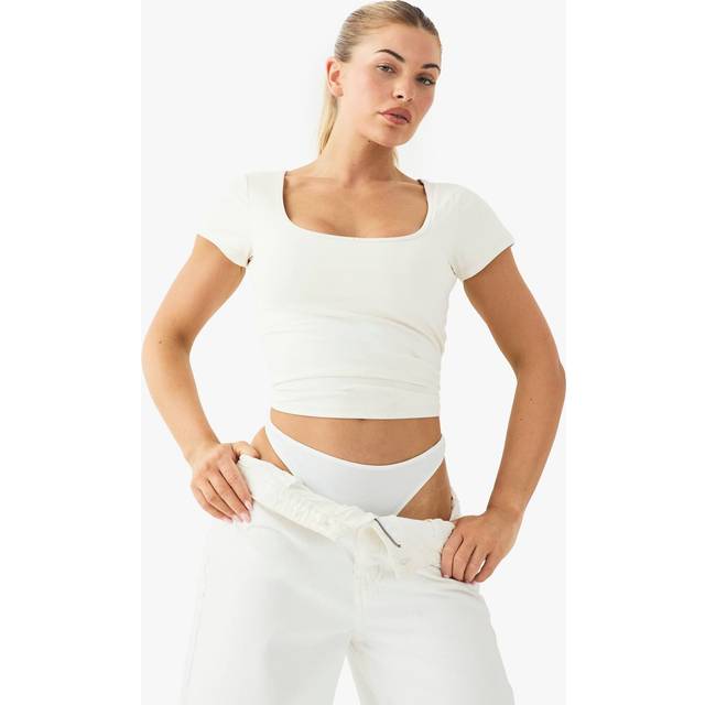 Womens Buttery Soft Built in Padded Sweetheart Neck Cap Sleeve Top - White - 8
