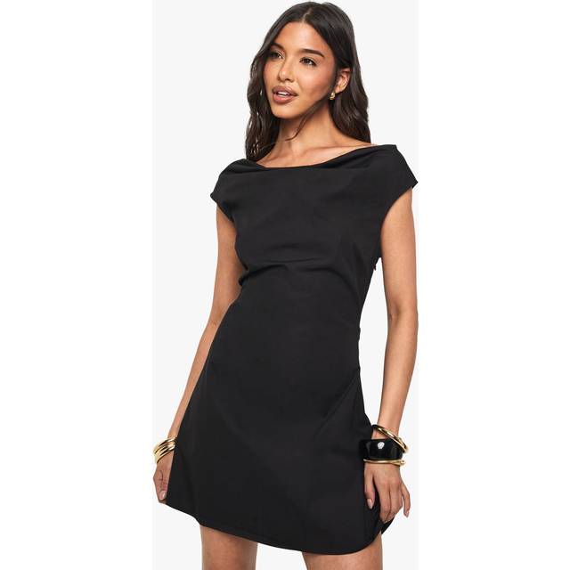 Womens Cotton Poplin Skater Mini Dress - Black - 18