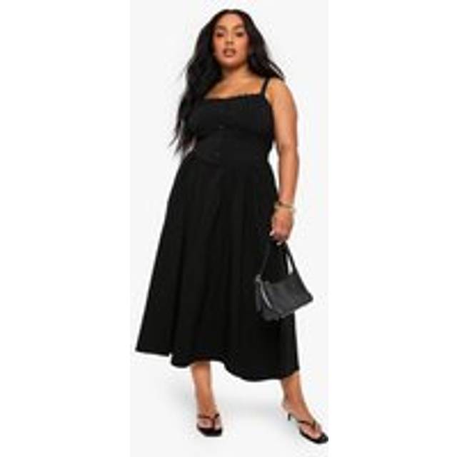 Womens Plus Bengaline Lace Trim Midaxi Skater Dress - Black - 26, Black