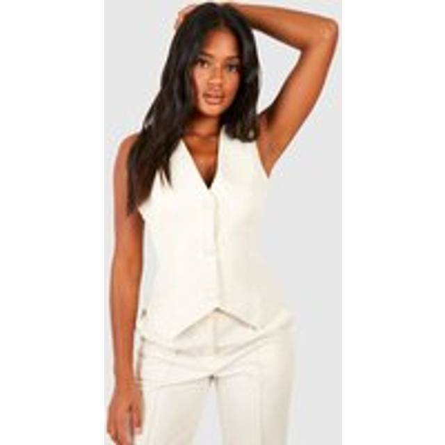 Womens Textured Tailored Woven Waistcoat - Cream - 10, Cream