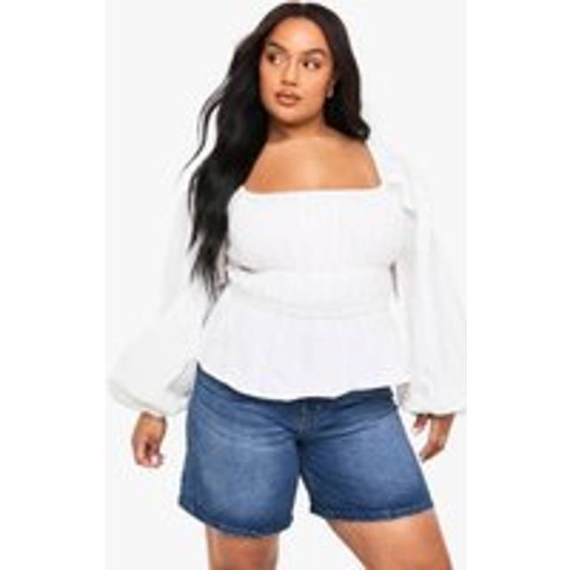 Womens Plus Cotton Off The Shoulder Top - White - 22, White