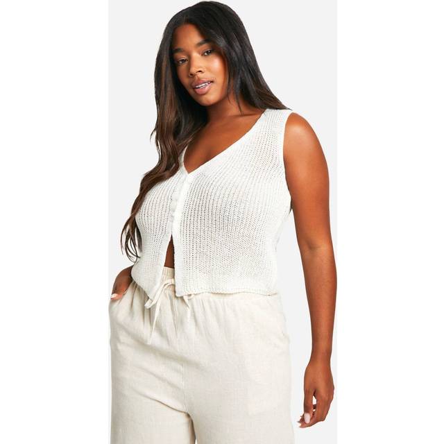 Womens Plus Knitted Hook And Eye Waistcoat - Cream - 16, Cream
