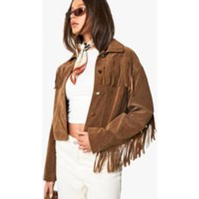 Womens Suede Tassel Jacket - Brown - L, Brown