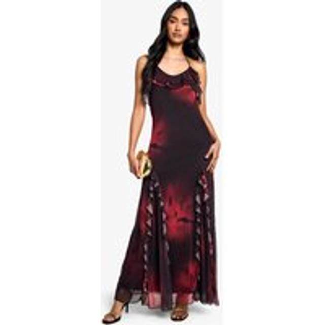 Womens Ruffle Halter Neck Fit And Flare Maxi Dress - Black - 10, Black