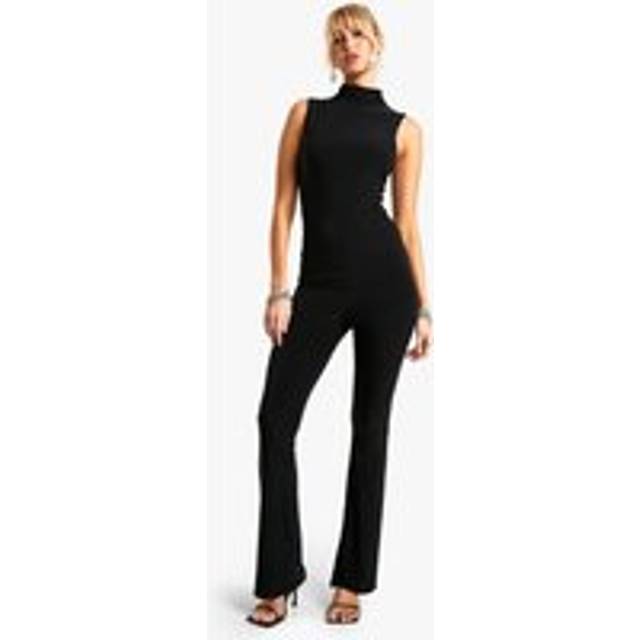 Womens High Neck Flare Leg Double Slinky Jumpsuit - Black - 10, Black