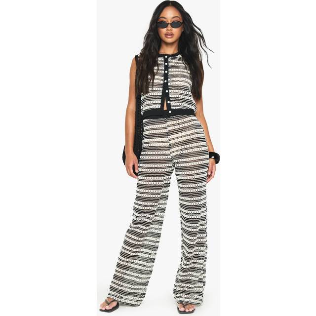 Womens Crochet Stripe Trouser - Black - 10