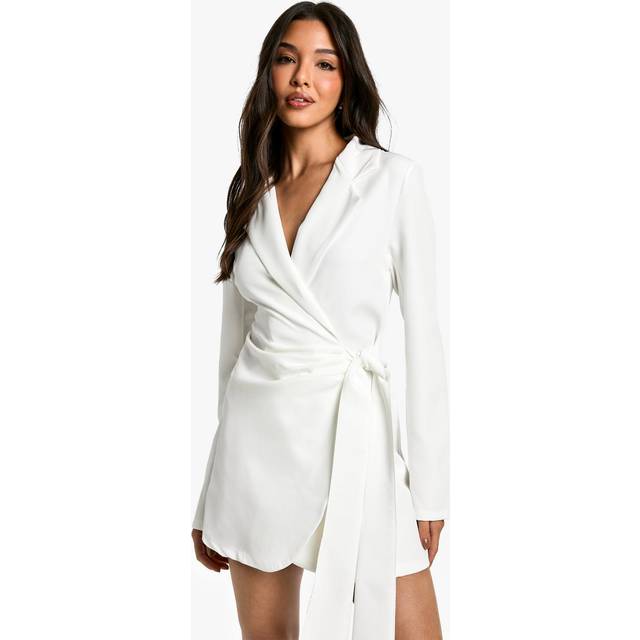 Womens Wrap Drape Front Tailored Blazer Dress - White - 6