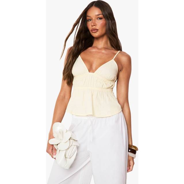 Womens Cotton Poplin Ruffle Crop Top - Yellow - 8