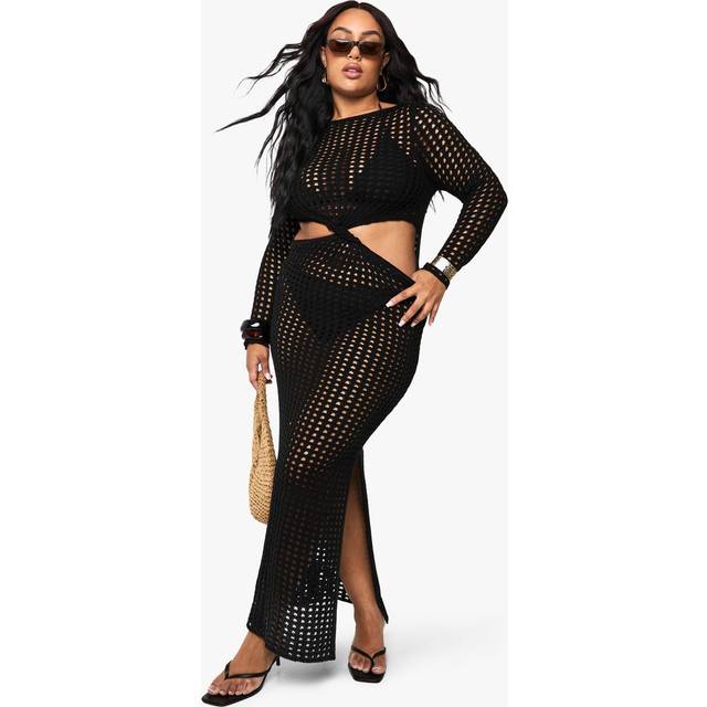 Womens Plus Knitted Beach Twist Detail Maxi Dress - Black - 20, Black