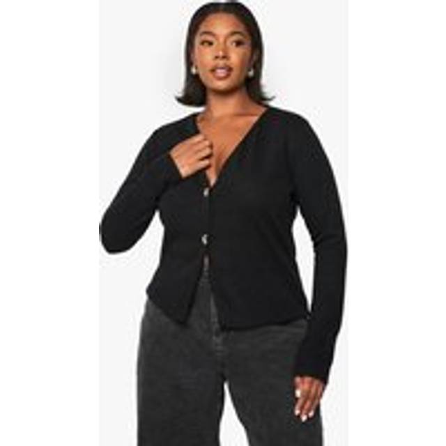 Womens Plus Knitted Gold Button Cardigan - Black - 16, Black