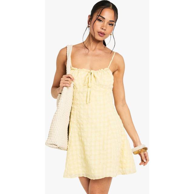 Womens Textured Gingham Mini Cami Dress - Yellow - 18, Yellow