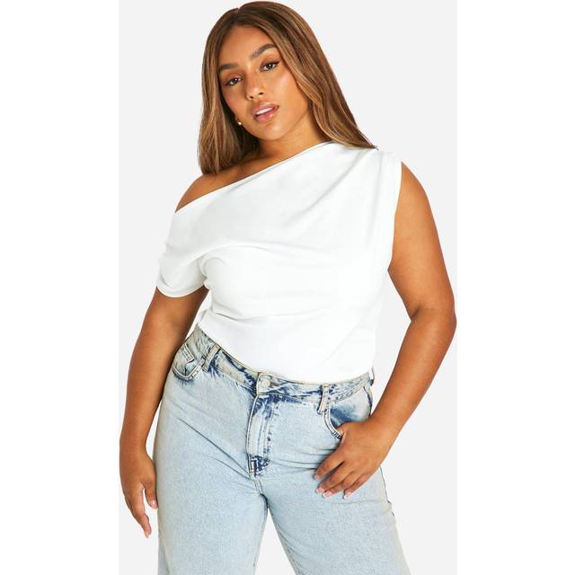 Womens Plus Off The Shoulder Ruched Top - White - 28