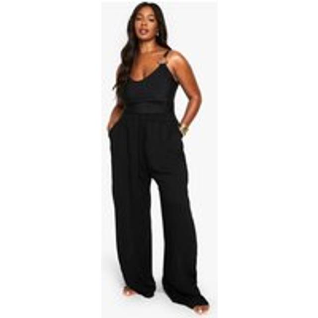 Womens Plus Beachwear Essentials Wide Leg Trousers - Black - 22