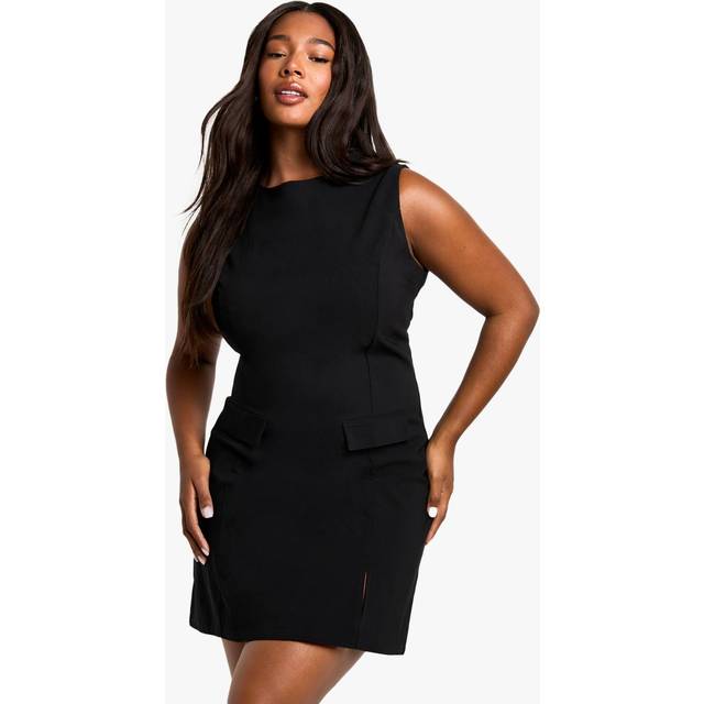 Womens plus bengaline mini shift dress - Black - 22