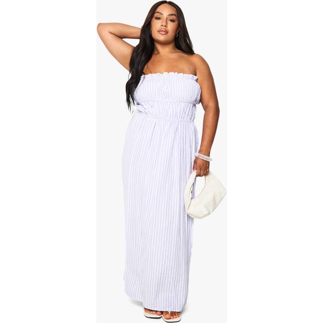 Womens Plus Textured Stripe Bandeau Maxi Dress - Blue - 18
