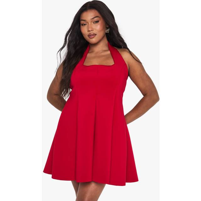 Womens Plus Structured Panelled Skater Dress - 22, Red