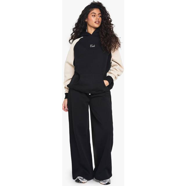Womens Contrast Drawcord Wide Leg Jogger - Black - XL