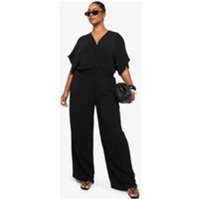 Womens Plus Blouson Sleeve Wide Leg Jumpsuit - Black - 18