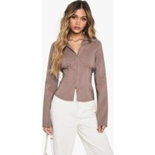 Womens Bengaline Hook And Eye Collared Top - Brown - 16, Brown