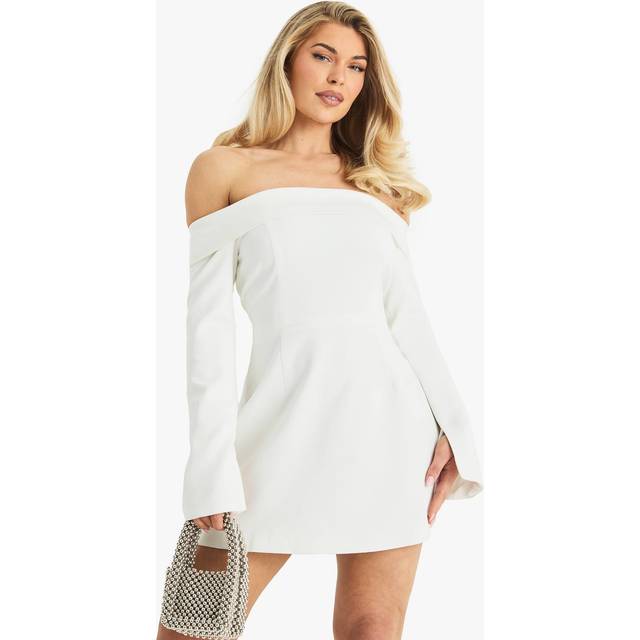 Womens Tailored Bardot Structured Skater Mini Dress - White - 6