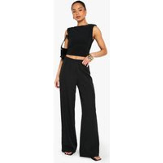 Womens Woven Elasticated Wide Leg Trousers - Black - 6