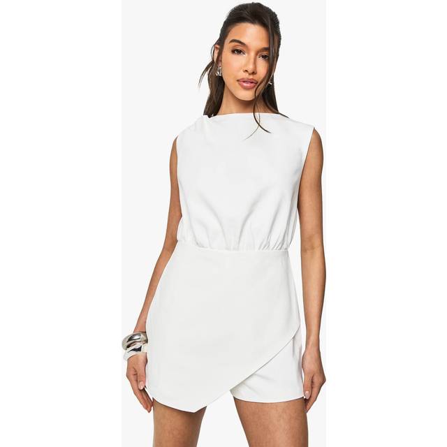 Womens Tailored Wrap Front Playsuit - White - 16, White