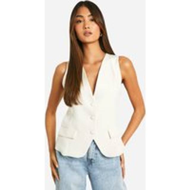 Womens Longline Tailored Waistcoat - Cream - 16, Cream