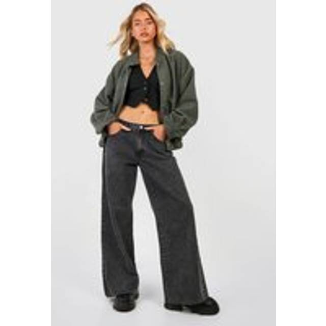 Womens Acid Wash Wide Leg Jeans - Grey - 14, Grey